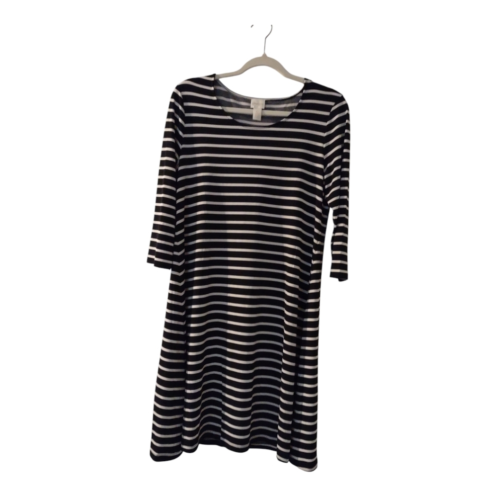 Chico's Black White Striped 3/4 Sleeve Dress Women's Chico's Size: 0/Small